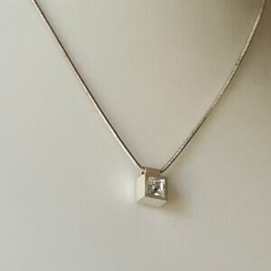 Modern Sterling Silver and CZ Pendant Necklace